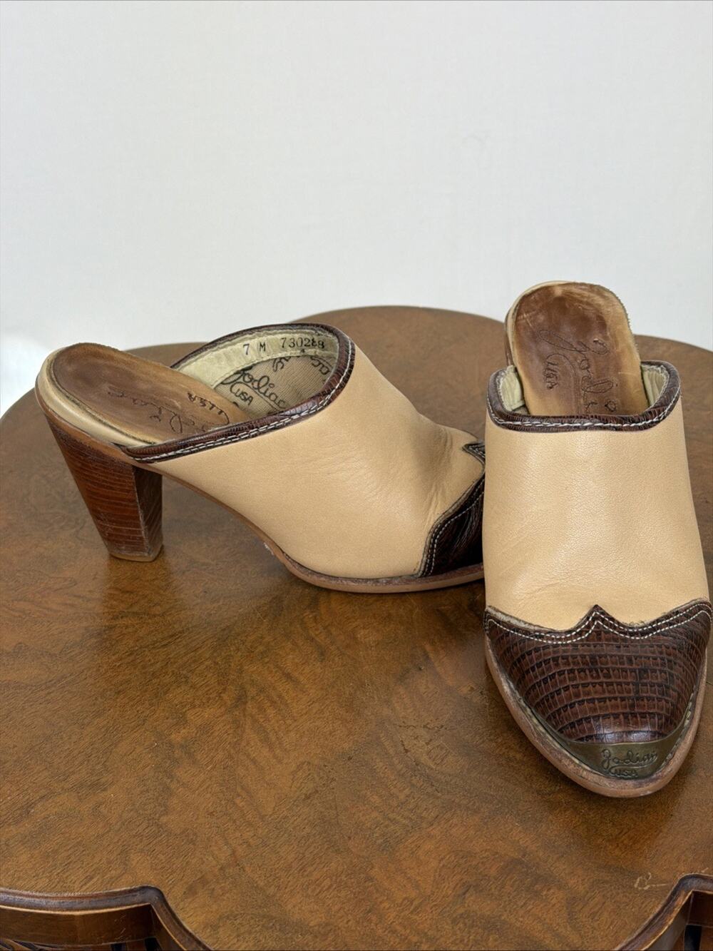 Vintage 90's Zodiac Western Bootie Made USA Womens Mule Slide Heeled Shoe SZ 7